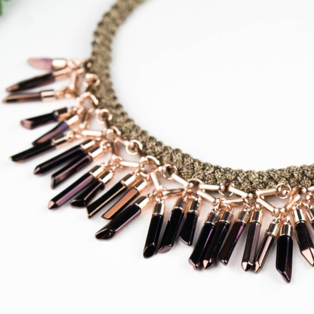 :: S&D Bronze/Rose Bora Fringe Statement Necklace - Picture 7 of 8